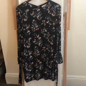 Mango black floral long sleeve cocktail dress